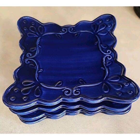 Retired Home Interiors Celebrating Home 6 Inch Square Desert Plates Set Of 4 - Picture 4 of 4